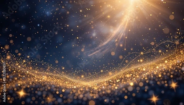 Obraz Sparkling golden particles against a dark background.