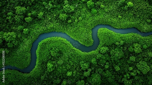 Fototapeta Aerial view of the Okavango Delta's intricate waterways, surrounded by wildlife and lush vegetation