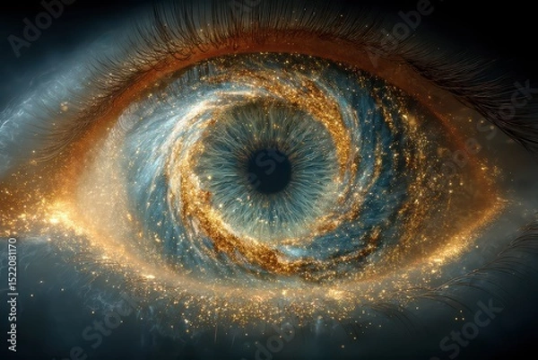 Fototapeta Cosmic Eye with Galactic Swirls and Golden Glitter Effects