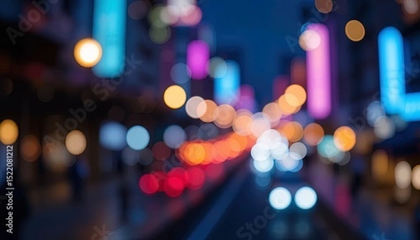 Obraz Blurry urban night scene with colorful bokeh lights.