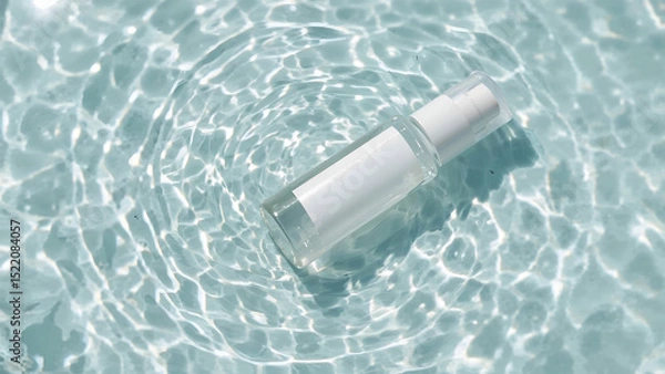 Fototapeta Minimalist Clear Bottle Floating on Bright Water with Sunlight Reflections