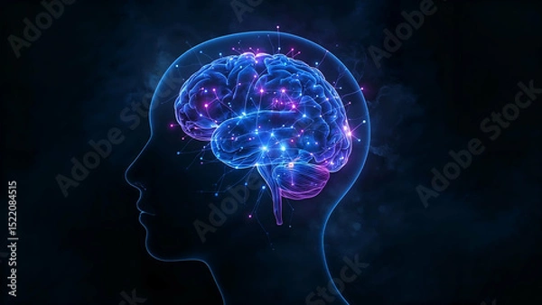 Fototapeta Digital Brain Concept with Glowing Neural Connections and Technology Symbolism