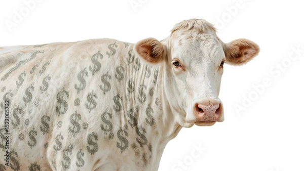 Fototapeta White Cow With Dollar Sign Patterns