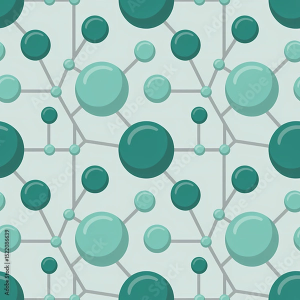 Fototapeta Modern seamless pattern with abstract teal and turquoise bubbles. Flat design vector background with organic connecting lines forming a network, suitable for wallpaper and textiles.