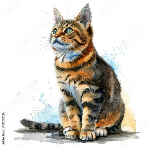 Fototapeta Charming Playful Tabby Cat with Striking Green Eyes and Unique Stripes