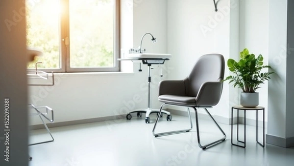 Fototapeta Modern waiting room with comfortable seating and natural light.