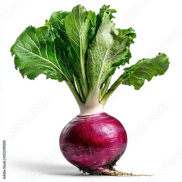 Fototapeta Fresh Purple Turnip With Green Leaves Displaying Vibrant Colors