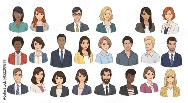 Fototapeta Diverse professional avatars for business team members and corporate website profiles vector illustration