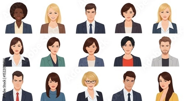 Fototapeta Diverse professional avatars for business team members and corporate headshots set for website and social media