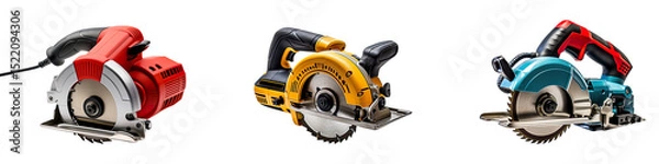Obraz A collection of mini circular saws with cords isolated on a transparent background