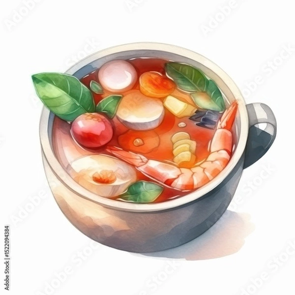 Fototapeta Delicious Shrimp Soup with Fresh Ingredients and Vibrant Colors