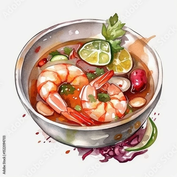 Fototapeta Delicious Shrimp Soup with Fresh Ingredients and Vibrant Colors