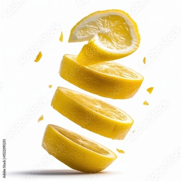 Fototapeta Floating Slices of Bright Yellow Lemons with Freshness and Zest