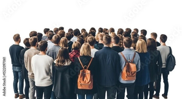 Fototapeta Crowd of people from behind back view group of people audience gathering large group of people together