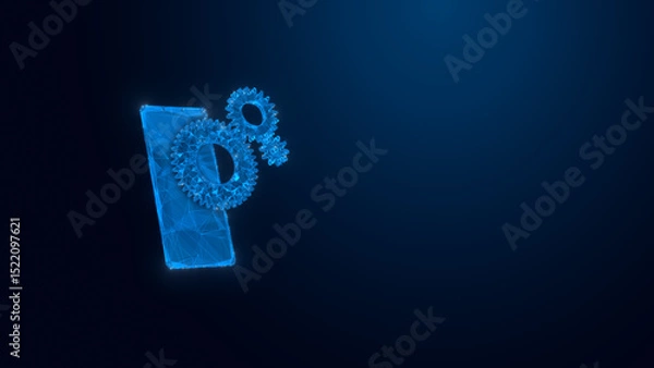 Fototapeta A futuristic blue background featuring glowing gears and a digital interface, representing innovation and mechanized systems in modern technology.