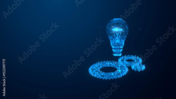 Fototapeta A futuristic digital representation of a light bulb and gears, symbolizing innovation and creativity in the tech industry.