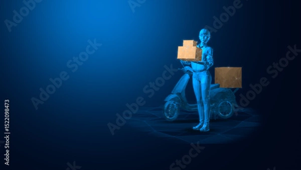 Fototapeta A stylized image of a person holding boxes, representing innovation in logistics and delivery services.