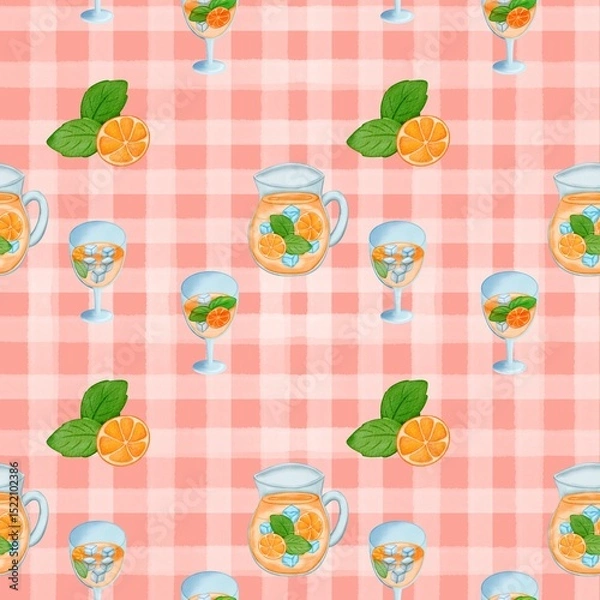 Obraz Seamless pattern with summer picnic and  on pastel Red