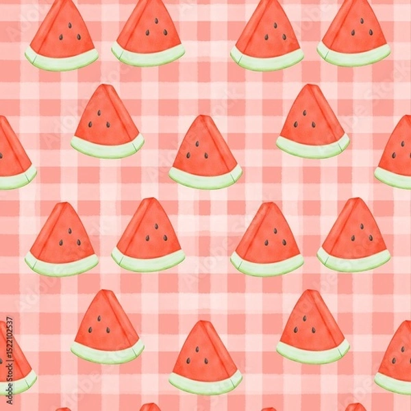 Obraz Seamless pattern with summer picnic and  on pastel Red