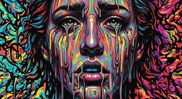 Fototapeta Psychedelic Face Melting with Neon Colors