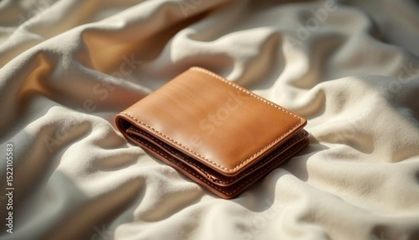 Obraz Brown leather wallet resting on soft fabric