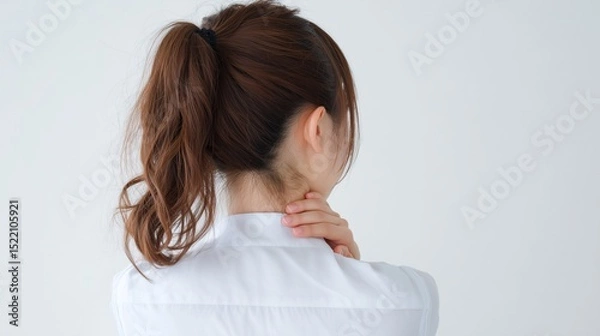 Obraz 首を抑える制服を着た女性