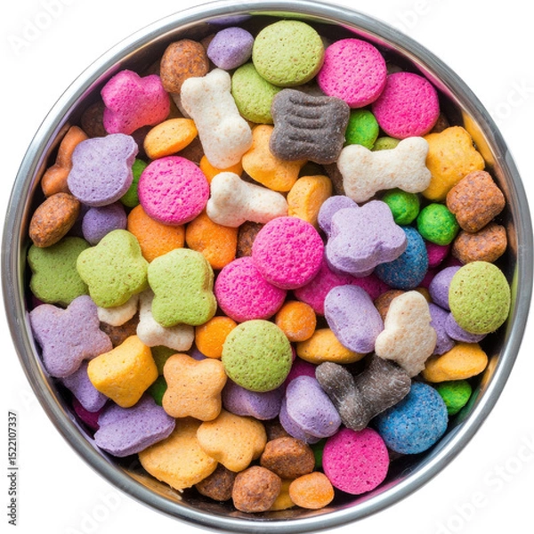 Obraz Colorful Pet Treats in Round Bowl on White Background