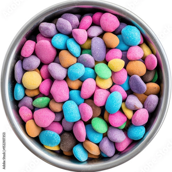 Obraz Colorful Candy Pebbles in a Round Bowl on a White Background