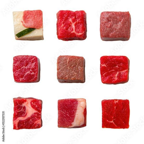 Obraz Assorted Fresh Meat Cuts Displayed in a Neat Grid Arrangement