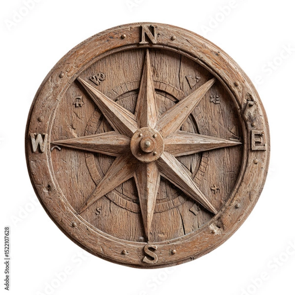Obraz Rustic Wooden Compass Rose Decorative Navigation Symbol
