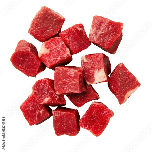 Obraz Fresh Cubes of Uncooked Red Meat Ready for Culinary Preparations