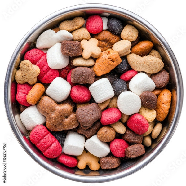Obraz Colorful Assortment of Various Pet Treats in Round Metal Bowl