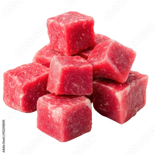 Obraz Close-up of Fresh Raw Beef Cubes for Cooking and Preparation