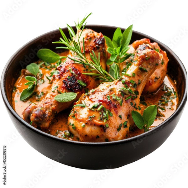 Obraz Savory Chicken Drumsticks with Herbs and Creamy Sauce in Bowl