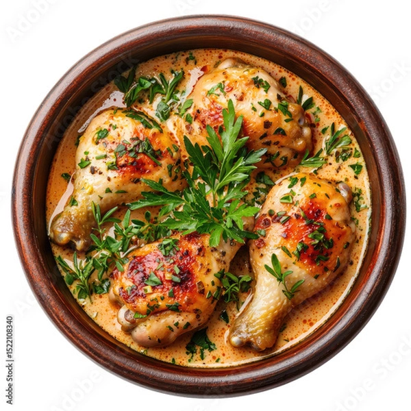Obraz Delicious Baked Chicken Drumsticks in Creamy Sauce with Herbs
