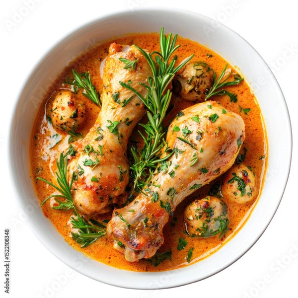 Obraz Savory Chicken Drumsticks in Creamy Herb Sauce with Fresh Rosemary