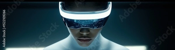 Obraz A person wearing futuristic virtual reality device is looking forward