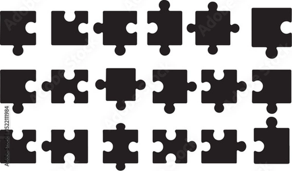Fototapeta Black silhouette puzzle pieces arranged in various sizes and shapes.