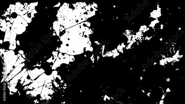 Fototapeta Chaotic Black and White Grunge Texture, Abstract Ink Splatter and Crack Background for Urban Design Projects