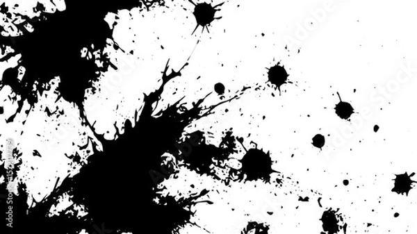 Fototapeta Chaotic Black Ink Splatter Background, High Contrast Abstract Grunge Texture
