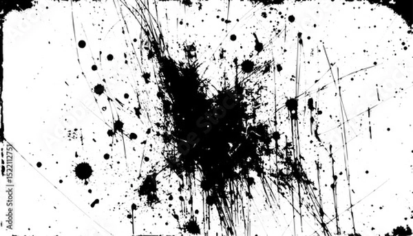 Fototapeta Chaotic Black Ink Explosion with Drips and Splatters on White Background