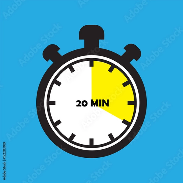 Fototapeta 20 Minutes Timer Icon, Modern Flat Design. Clock, Stopwatch, Chronometer Showing Twenty Minutes Label. Cooking time, Countdown Indication.