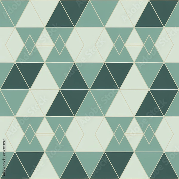Fototapeta Modern geometric seamless pattern with teal and gold triangles. Abstract linear tessellation background for luxury wallpaper, branding, or elegant textile design