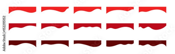 Fototapeta A set of different red wavy top dividers for a banner, poster, web page, vector, flat design. A graphic element for the title, text, and decoration. Abstract horizontal shapes dividing the background