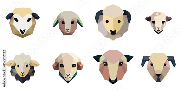 Obraz Multiple vector illustrations sheep, low poly style

