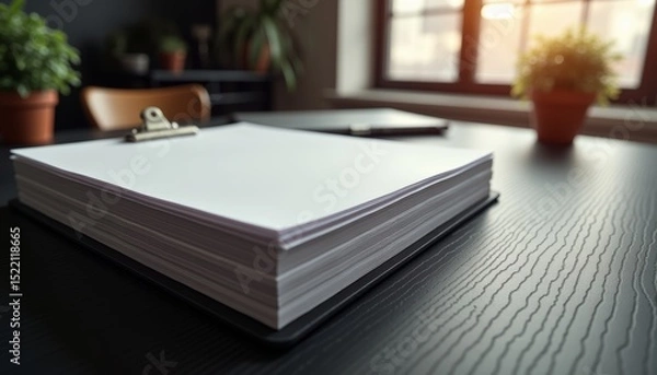 Obraz Stack of legal documents with clip on wooden desk in modern office  
