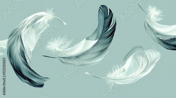 Obraz Delicate feathers are floating gently against a light blue background
