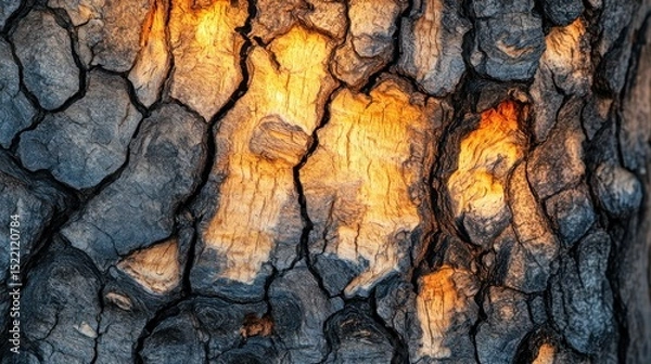 Obraz Detailed image of the sunlit textured bark of a tree