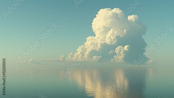 Obraz A lone person stands on a small raft on calm water