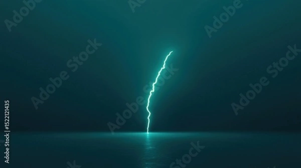 Obraz A luminous teal lightning bolt strikes a reflective surface calmly